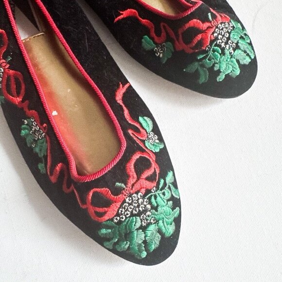 Mootisies Tootisies Vintage Velvet Christmas Theme Embroidered Flats 7.5 - Picture 3 of 11